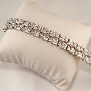 New Charles Winston Vintage Princess Double Row Cubic Zirconias Silver Bracelet